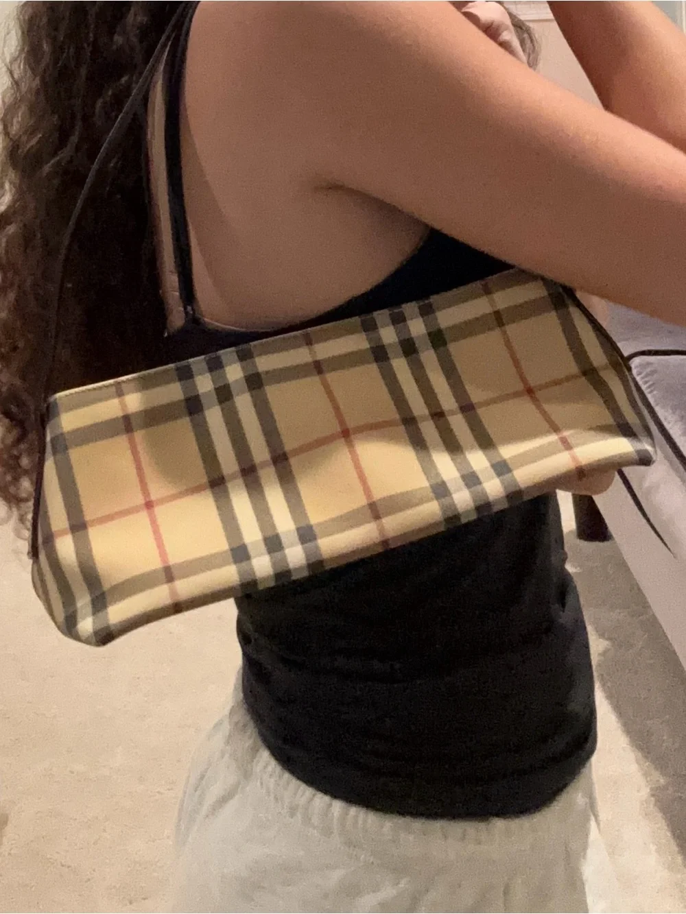 Burberry Tan Nova Check Shoulder Bag with Black Strap